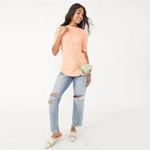 NWT New $78 Free People Care Red Delicious Orange Cotton T-Shirt Size M